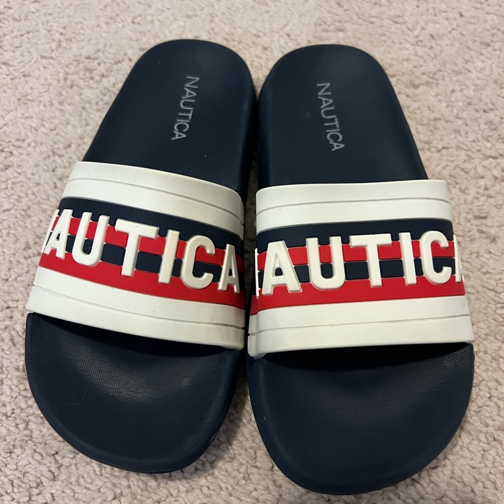 Nautica Navy and Red Striped Slides
